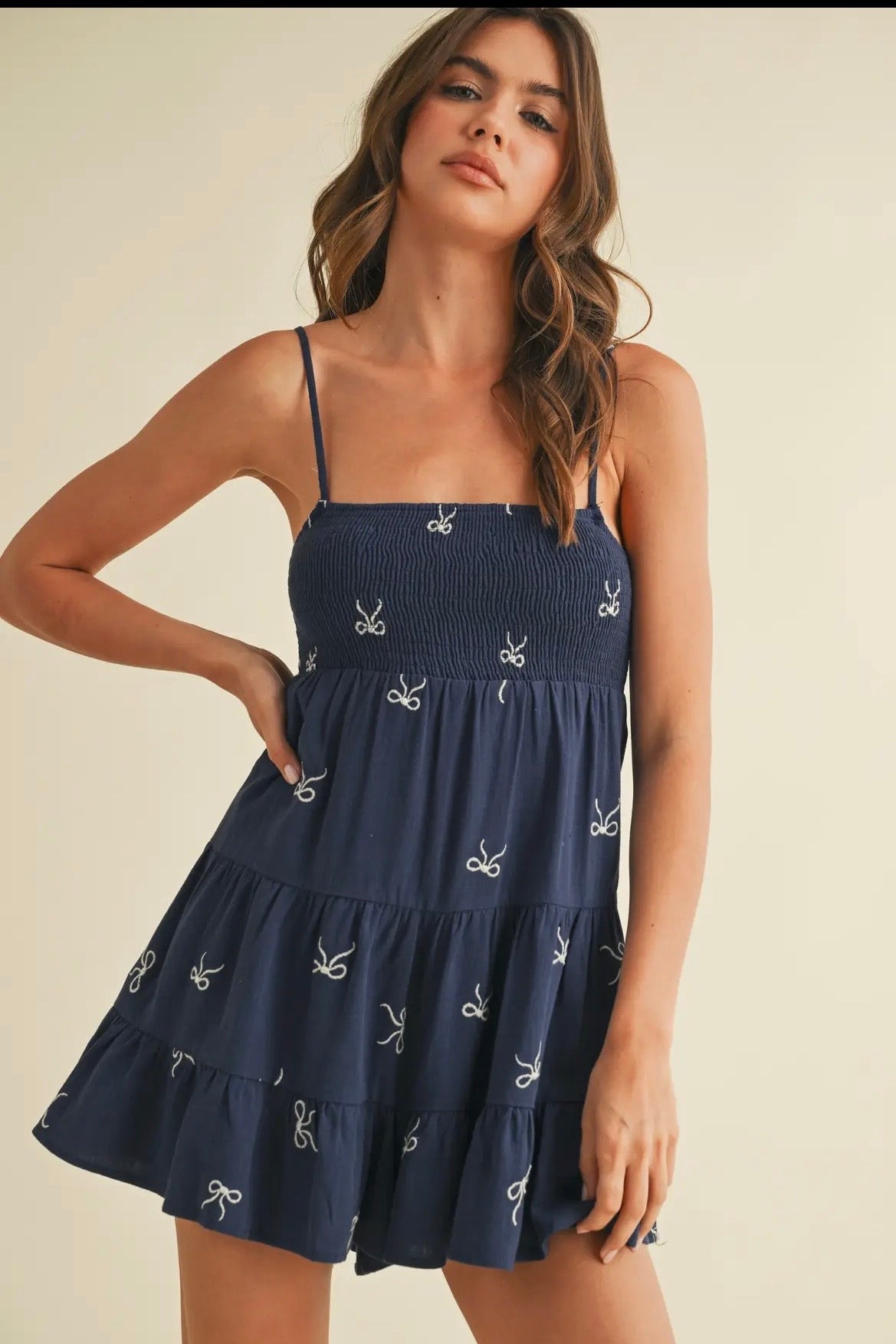 Navy Ribbon Romper